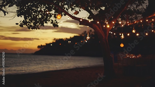 Wallpaper Mural Romantic beach sunset dinner party lights Torontodigital.ca