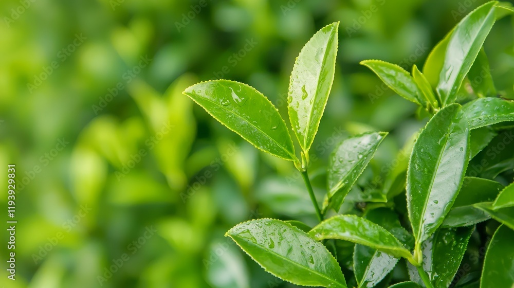 Close-up of green leaves with water droplets, showcasing natural freshness and vitality. Close-up of green leaves with water droplets, showcasing natural freshness and vitality.