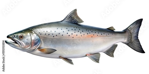 Silver Salmon, Fresh Seafood, Pacific Salmon, Fish Image, High-Resolution Photo,  Streamlined Body, Spot Pattern, Aquatic Life photo