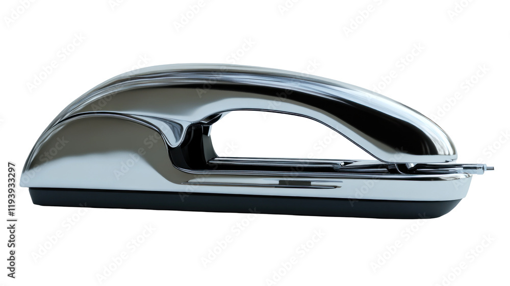 A sleek, modern stapler designed for office use, showcasing a polished metallic finish and ergonomic shape. A sleek, modern stapler designed for office use, showcasing a polished metallic finish and ergonomic shape.