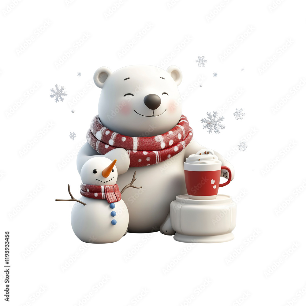 Adorable Polar Bear and Snowman Enjoying Hot Cocoa on a Snowy Day Adorable Polar Bear and Snowman Enjoying Hot Cocoa on a Snowy Day