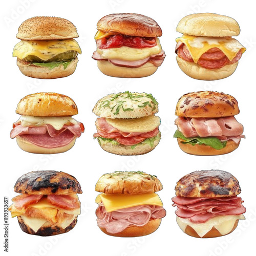 Collection of PNG. A Sandwich with Ham, Cheese, isolated on a transparency background. photo