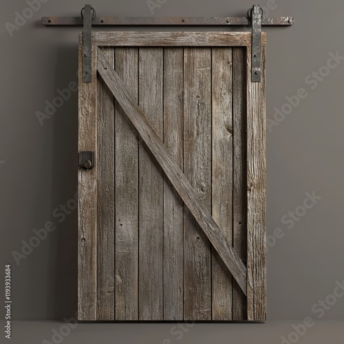 Rustic Wooden Sliding Barn Door with Metal Hardware photo