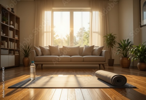 Yoga Mat in a Sunlit Living Room