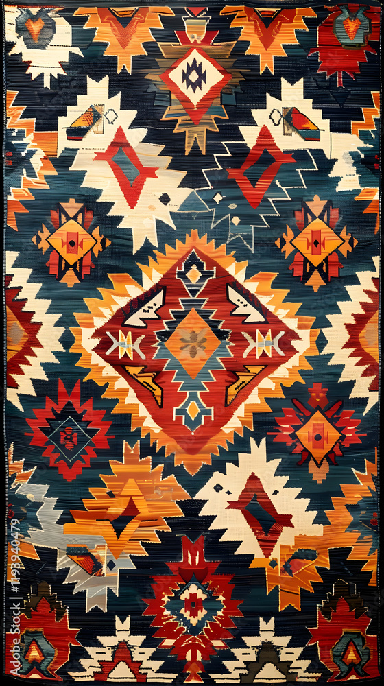 Traditional Kilim Pattern with Vibrant Geometric Motifs and Intricate Cultural Artistry Traditional Kilim Pattern with Vibrant Geometric Motifs and Intricate Cultural Artistry