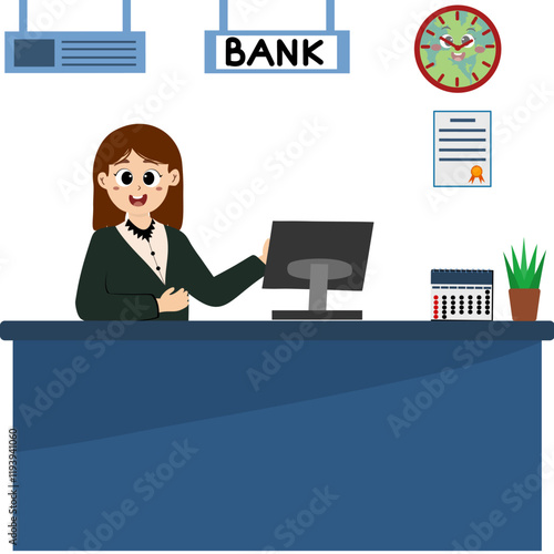 Vector illustration of a bank day. Bank card or credit application. Banking Service Set, Bank Managers and Clients, People Standing at the Bank Office and Making Financial Operations  Illustration
