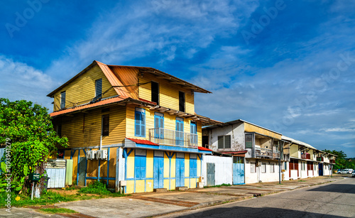 Traditional architecture of Kourou town in French Guiana, South America