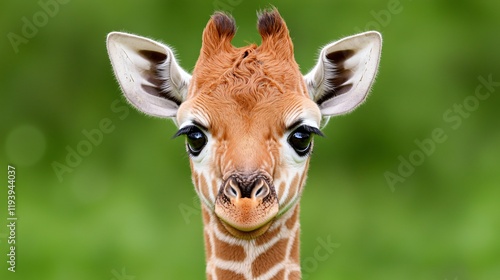 Adorable baby giraffe portrait, close-up view. photo