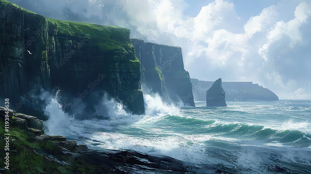 Majestic cliffs with crashing ocean waves. Majestic cliffs with crashing ocean waves.