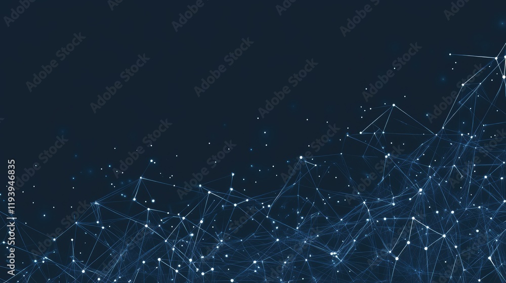 Fototapeta premium A social network concept with digital graphic user symbols connected by lines, set on an abstract dark blue background, representing digital connectivity