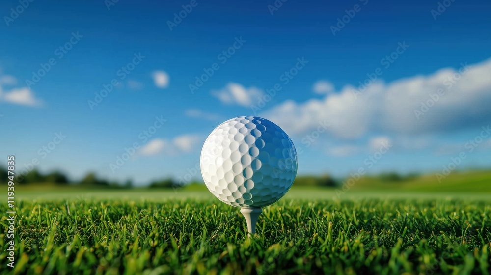 A Close-Up of a Golf Ball Teed on Lush Green Grass Under a Clear Blue Sky Evoking Excitement for the Game A Close-Up of a Golf Ball Teed on Lush Green Grass Under a Clear Blue Sky Evoking Excitement for the Game