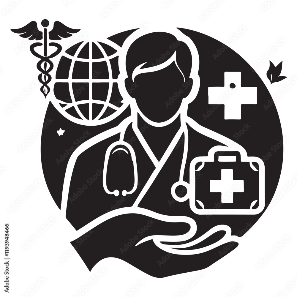 Social Worker Silhouette Vector Illustration, Solid White Background. Social Worker Silhouette Vector Illustration, Solid White Background.