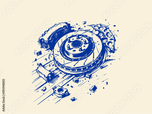 Car Parts Waste Hand Drawn Sketch Illustration Vector Isolated