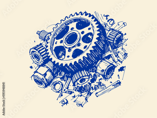 Car Parts Waste Hand Drawn Sketch Illustration Vector Isolated