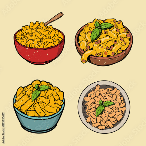 Set of macaroni cheese colorful