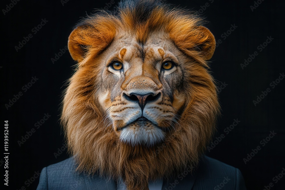 corporate portrait of a lion dressed in a tailored suit exuding confidence and leadership qualities blending the animal kingdom with the business world in a striking image corporate portrait of a lion dressed in a tailored suit exuding confidence and leadership qualities blending the animal kingdom with the business world in a striking image