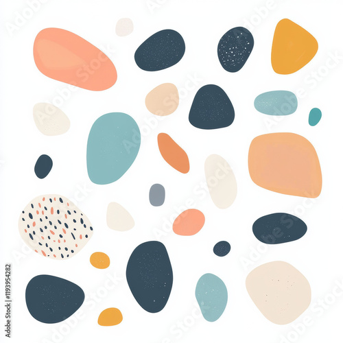 Colorful abstract pebbles on white background
