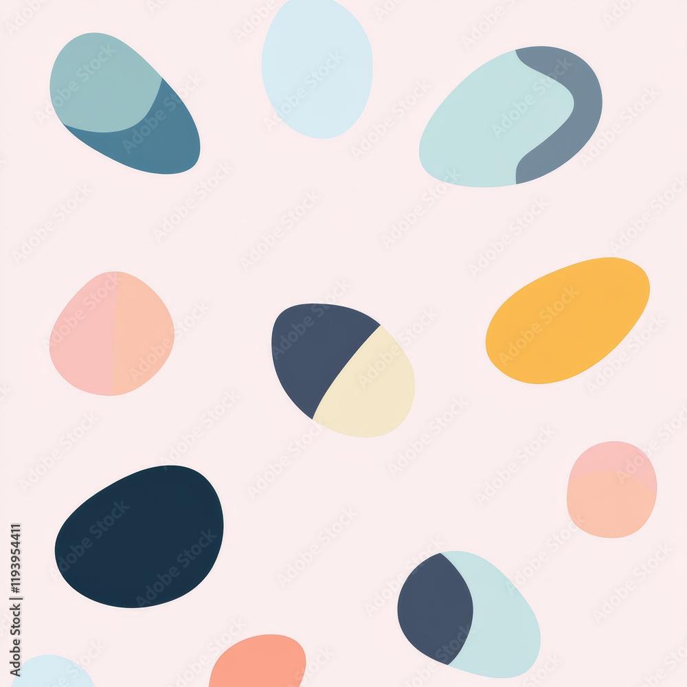 Colorful abstract pebbles on light background