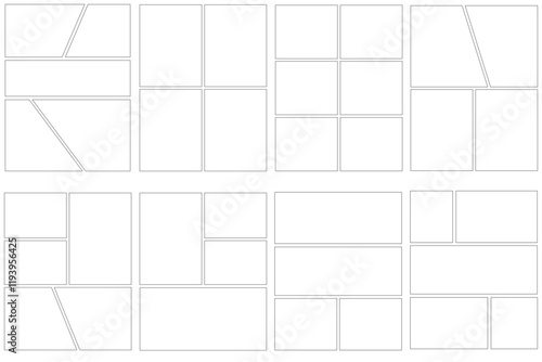 Set of templates for manga comic panels. Comic or Manga background frames and panels, designed for use by mangaka or comic artists.