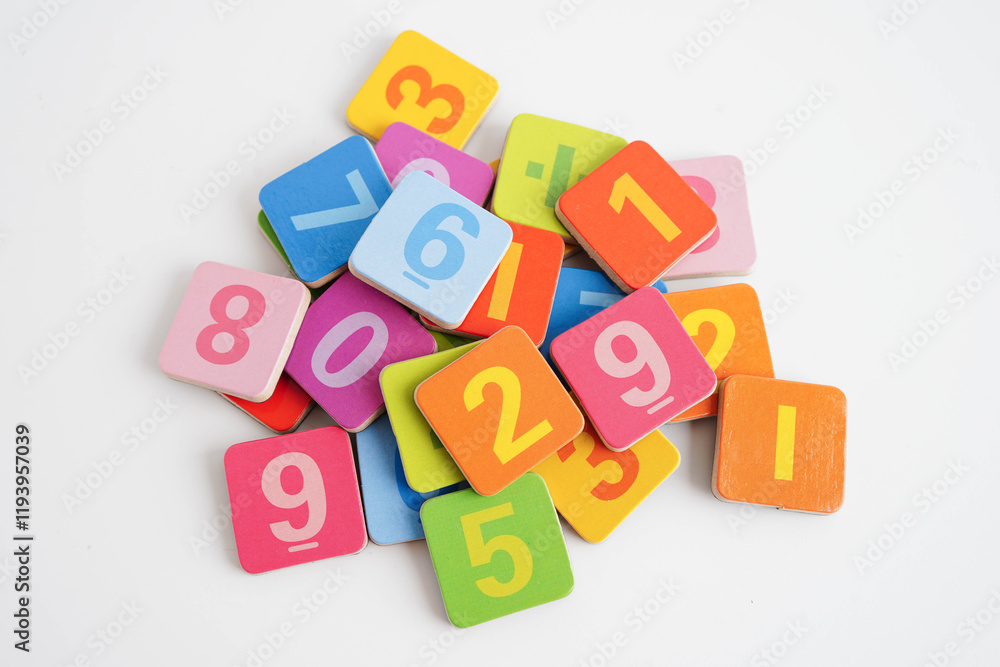 Number wood block cubes for learning Mathematic, education math. Number wood block cubes for learning Mathematic, education math.