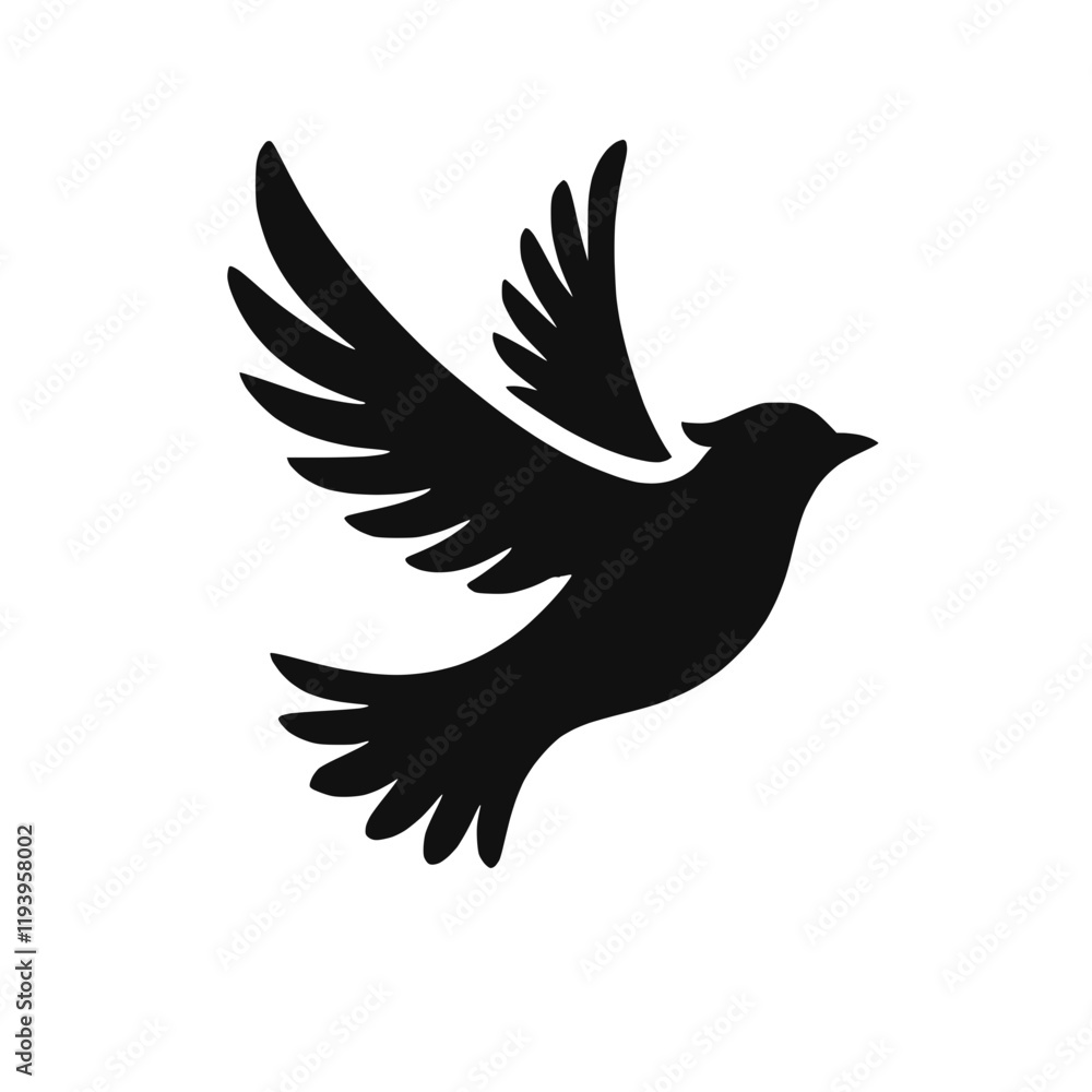 Fototapeta premium Schwarz-weiße Silhouette eines fliegenden Vogels – KI generiert