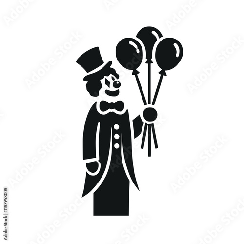Schwarz-weiße Clown-Silhouette mit Ballons – KI generiert