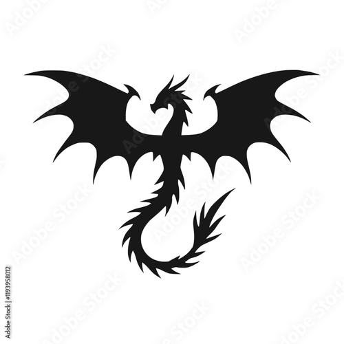 Schwarz-weiße Drachen-Silhouette im stilisierten Design – KI generiert