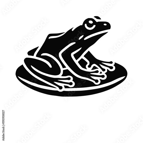 Schwarz-weiße Frosch-Silhouette auf einem Seerosenblatt – KI generiert