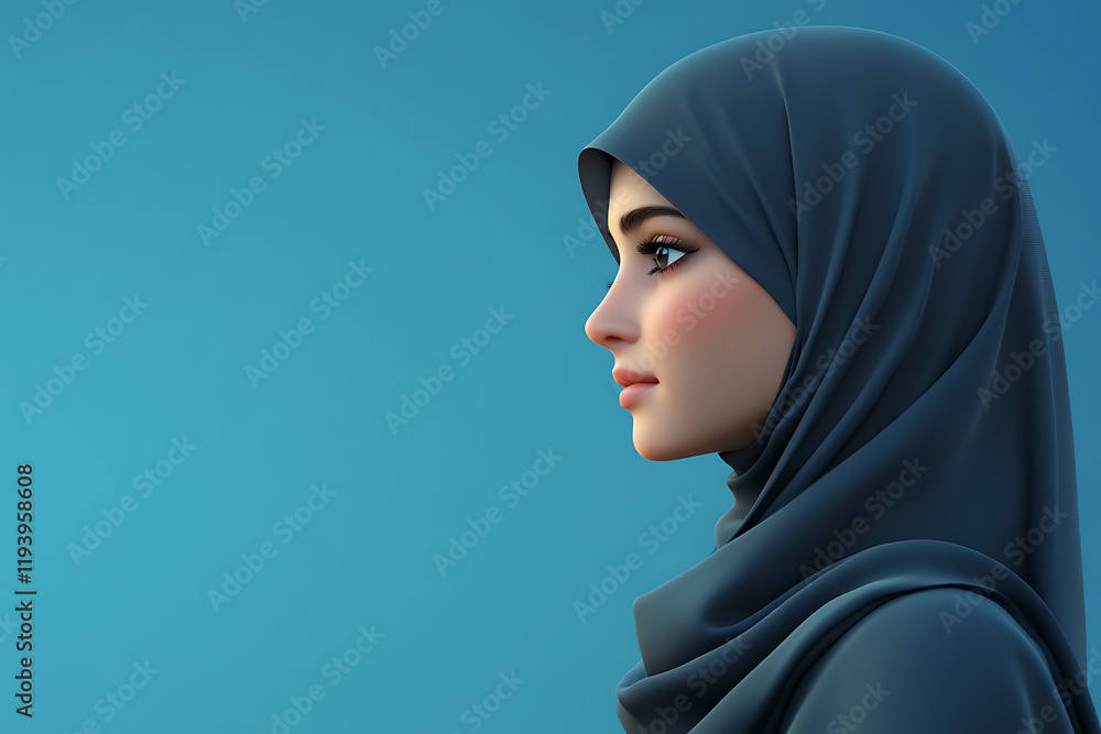 Naklejka premium A digital illustration of a woman in a hijab against a blue background.