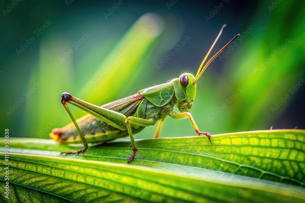 Minimalist Grasshopper on Green Leaf Photography - Nature Macro Insect Closeup Minimalist Grasshopper on Green Leaf Photography - Nature Macro Insect Closeup