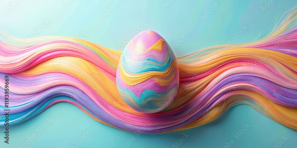Obraz premium Abstract Pastel Swirls and a Marbled Orb A Colorful Composition