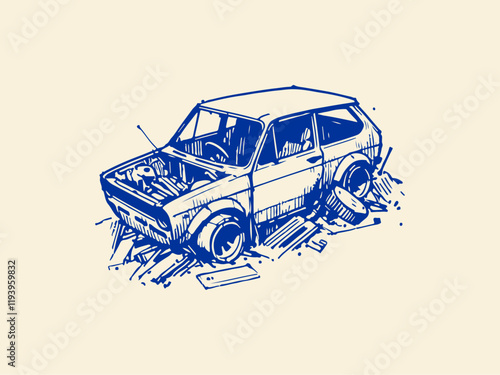 Car Waste Hand Drawn Sketch Illustration Vector Isolated