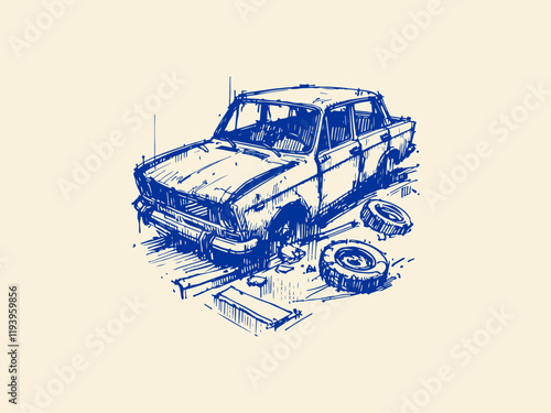 Car Waste Hand Drawn Sketch Illustration Vector Isolated
