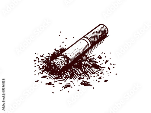 Cigarette Butt Waste Hand Drawn Sketch Vector