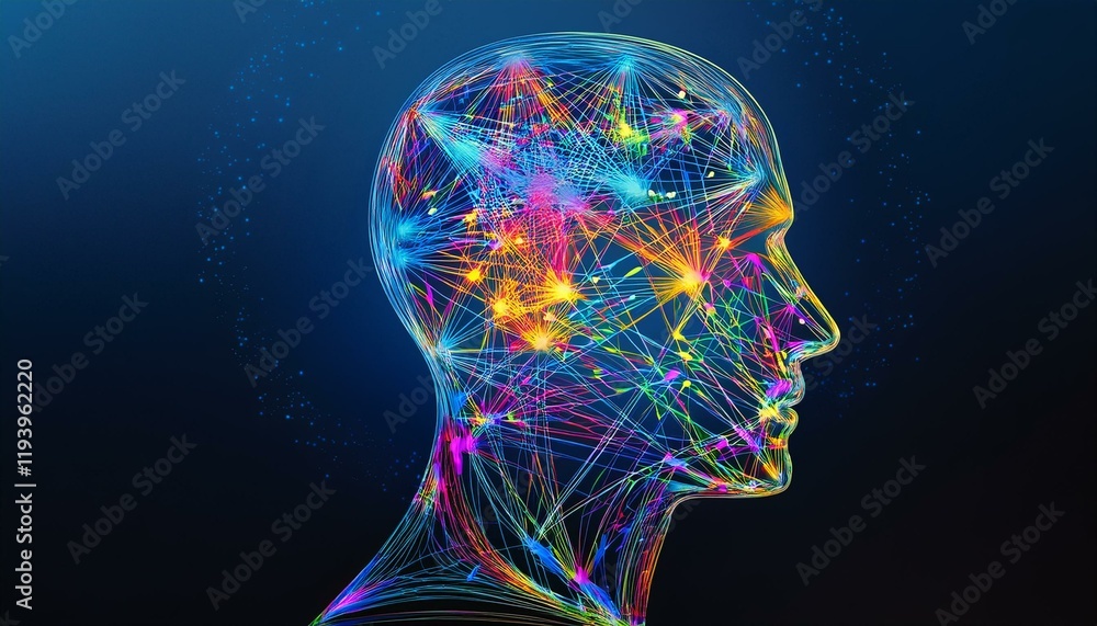 Fototapeta premium Vibrant Neural Network Head Profile
