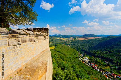 Panoramic view of Konigstein Fortress in Saxon Switzerland National Park, Saxony, Germany photo