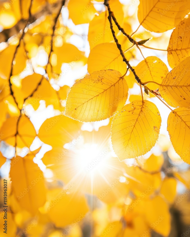 Golden autumn leaves illuminated by sunlight create a warm, inviting atmosphere. Golden autumn leaves illuminated by sunlight create a warm, inviting atmosphere.