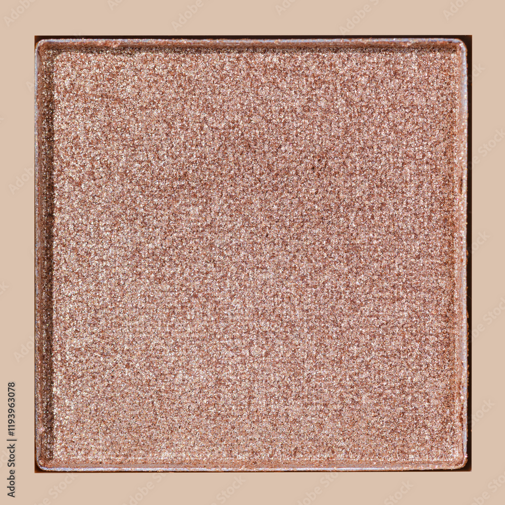 Fototapeta premium Closeup view pink with golden shimmer eyeshadow, warm, metallic shade with glitters, sun shadow, detail texture, Glitter Swatch makeup powder eyeshadow, highlighter, cosmetic beauty product