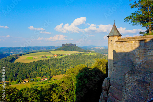 Panoramic view of Konigstein Fortress in Saxon Switzerland National Park, Saxony, Germany photo