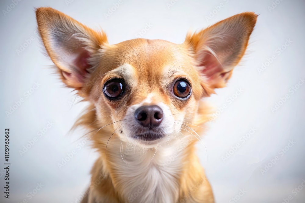 Adorable Jack Chiweenie Puppy in Long Exposure Studio Portrait Isolated on White Background for Print or Digital Use Adorable Jack Chiweenie Puppy in Long Exposure Studio Portrait Isolated on White Background for Print or Digital Use