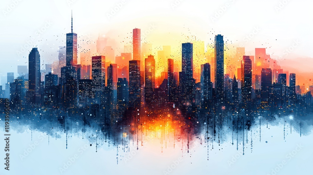 Fototapeta premium Abstract city skyline at sunset.