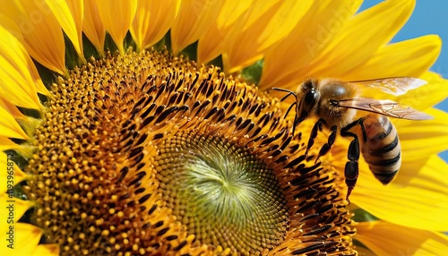 Honeybee sitting on sunflower 6 photo