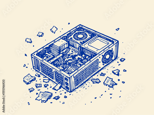 Computer Waste Hand Drawn Sketch Illustration Vector Isolated