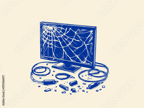 Computer Waste Hand Drawn Sketch Illustration Vector Isolated