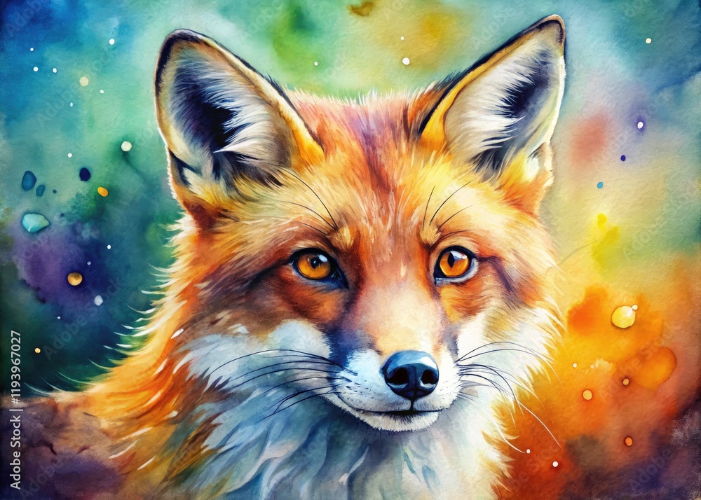 Obraz premium Watercolor Fox Portrait, Wild Animal Art, High Depth of Field, Elegant Fox Painting, Wildlife Painting