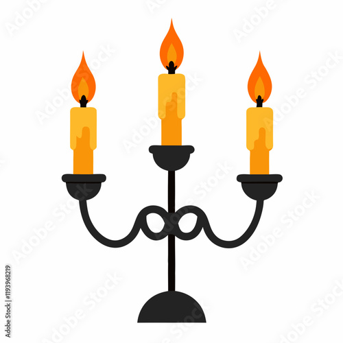 vector drawing of triple candlestick with burning candles