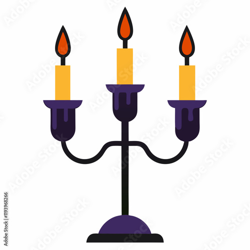 vector drawing of triple candlestick with burning candles