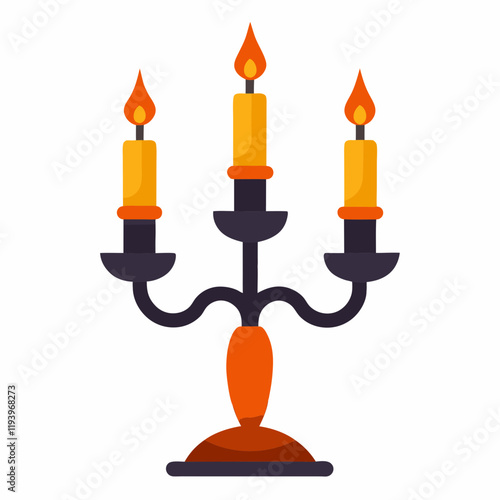 vector drawing of triple candlestick with burning candles