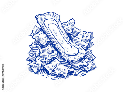Sanitary Towel Waste Hand Drawn Illustration Sketch Vector Isolated
