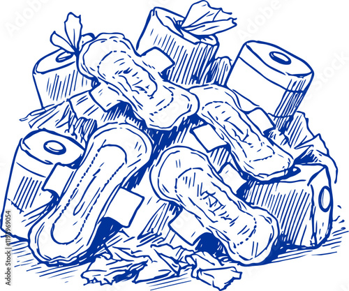 Sanitary Towel Waste Hand Drawn Illustration Sketch Vector Isolated